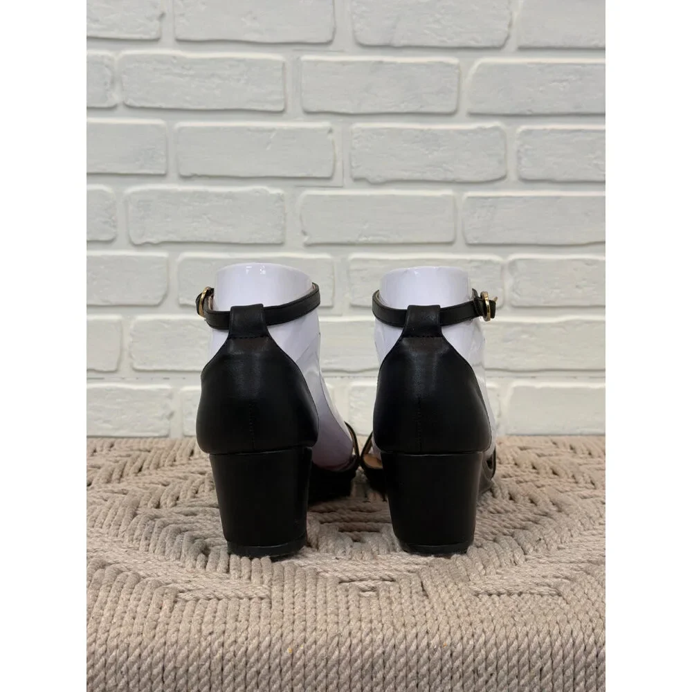 Didifu Ankle Strap Wedge Sandals Black Open Toe Size 5